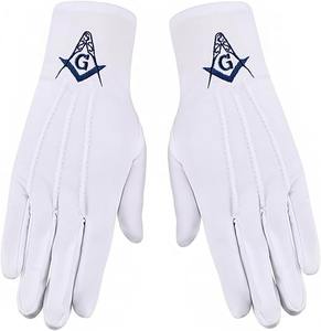 Guantes Masónicos Blancos 100% Algodón con Compás Cuadrado y Letra G Dorada - MBLG-4 Compás y Letra G Bordados - Product Image 5