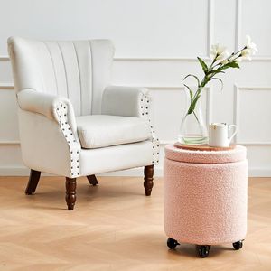 "Home Office Comfort Teddy Velvet Rolling <b>Stool</b> <b>Ottoman</b> Footrest with Wheels & Footrest Function" - Product Image 4