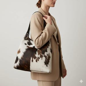 Sac fourre-tout en cuir véritable de vachette à poils, brodé, avec fermeture éclair, style vintage, pour femme, personnalisable LHTB-0012 - Product Image 5