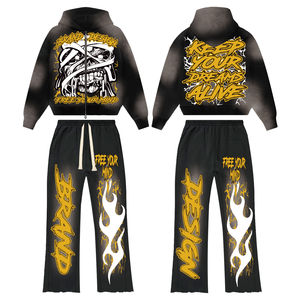 Pantalones de chándal de doble cintura estilo hip hop con estampado DTG vintage, efecto lavado, tejido de punto, para otoño, con logotipo y estampado gráfico serigrafiado. - Product Image 4