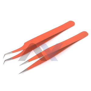 Pince à cils en acier inoxydable orange avec grip diamanté, outil d'application de cils, produit phare, personnalisable avec logo - Product Image 1