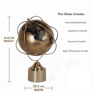 Globo terráqueo premium de escritorio con anillo dorado y base cilíndrica, globo geográfico educativo para oficina y estudio. - Product Image 2