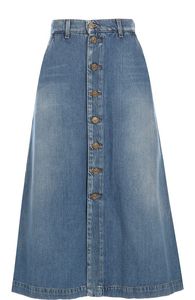 High Waisted Pleated Denim Skirt Women A-Line Midi Jean Skirt Washed Solid Casual Streetwear - Product Image 3