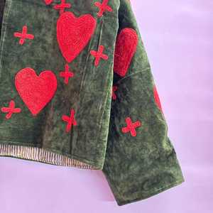 Embroidered Cotton <b>Velvet</b> Suzani Quilted Reversible Jacket for <b>Women</b> Heart Pattern Hand-Stitched Winter Outerwear Gift for - Product Image 4