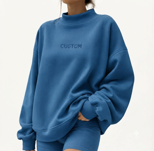 Sweat-shirt oversize à col montant pour femme en molleton brossé doux, à épaules tombantes, vêtement décontracté vierge de qualité supérieure - Product Image 1