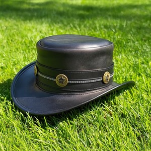 Premium quality custom made Handmade Black Leather Top <b>Hat</b> <b>Steampunk</b> Gothic Cowboy Style - Product Image 4