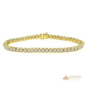 สร้อยข้อมือเทนนิสโมอิสซาไนต์สีทองสำหรับผู้หญิง สร้อยข้อมือแบบโซ่และแบบเชื่อมต่อ ประดับด้วยหินทรงกลม เครื่องประดับแฟชั่นสุดหรู ของขวัญวันครบรอบสุดสง่างาม - Product Image 1