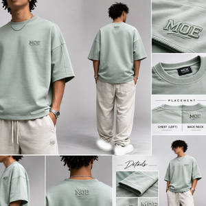 Camiseta de hombre de corte holgado contemporáneo de marca privada con logo bordado tono sobre tono, proveedor de fabricación a granel de ropa urbana - Product Image 2