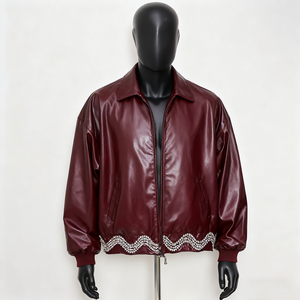 Men's Green PU Leather Bomber <b>Jacket</b> <b>Star</b> Print Turn-down Collar Zipper Closure Casual Autumn Wear - Product Image 4