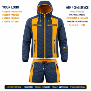 Conjunto de Chaqueta Cortavientos Deportiva y Pantalones Cortos para Hombre al por Mayor, Forro de Malla Transpirable, Conjunto de Ropa Exterior de Poliéster, Logotipo Personalizado, Fabricante OEM - Product Image 3