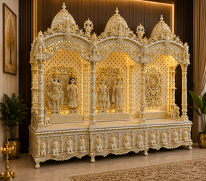 Heavy Carved Double Door Wooden <b>Mandir</b>/Temple Modern Luxury Teak Wood Home Pooja Unit Doors with Customized Size & Color USA - Product Image 5