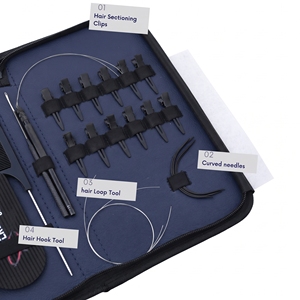 Kit complet d'outils pour extensions de cheveux à micro-perles : Pince à sertir à 2 trous, Applicateur à crochet, Enfileur de boucles, Peigne, Pinces - Product Image 5