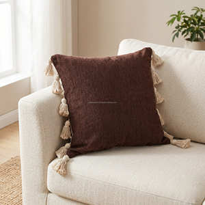Housse de coussin décorative moutarde texturée avec franges, style bohème rustique, pour canapé - Product Image 3