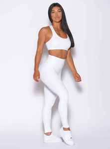 High Waist Full Length White Leggings Seamless Knitted Stretch Breathable <b>Tummy</b> <b>Control</b> Sporty Women's Activewear - Product Image 4
