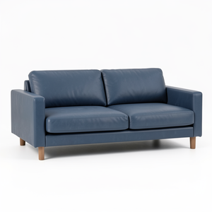 Sofá de Cuero Genuino de Lujo, Estilo Moderno de Mediados de Siglo, Tapicería Azul para Salas de Estar Residenciales y Comerciales - Product Image 1