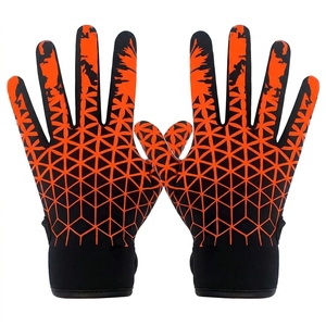Gants de football américain personnalisés en cuir synthétique orange et noir avec fermeture auto-agrippante, adhérence collante, respirants, antidérapants, OEM - Product Image 1