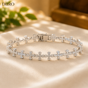 Gold Plated Tennis Cross <b>Bracelet</b> 925 Sterling <b>Silver</b> Women's Round Shape Diamond Custom Jewelry - Product Image 6