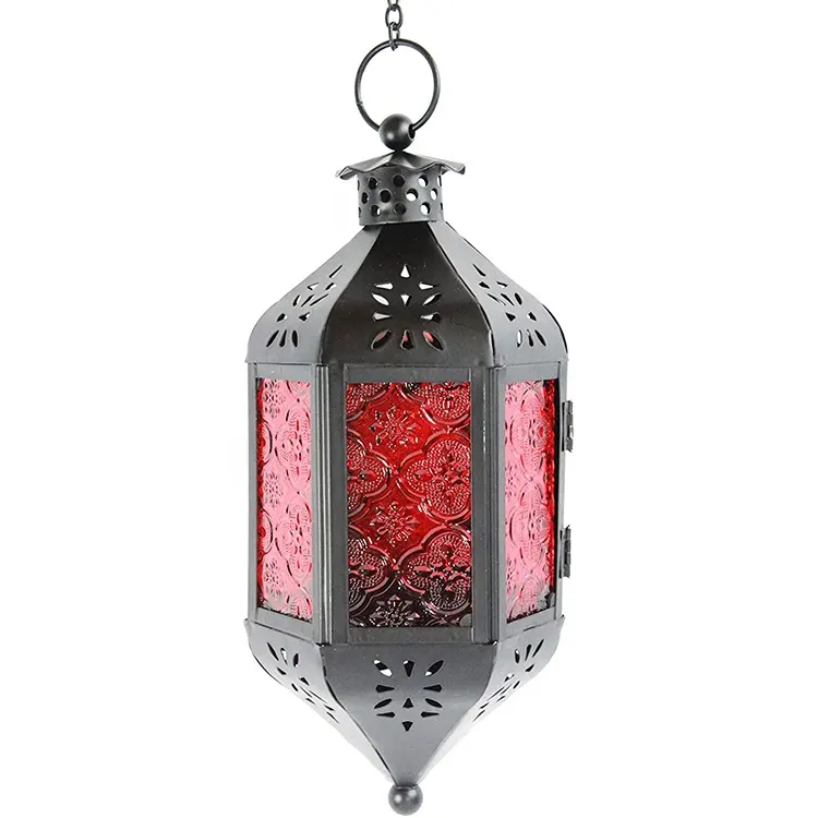 Подвесная светящаяся люстра на цепочке с декоративными красными стеклянными стенами, потолочный светильник, ветрозащитная стеклянная подсвечник и подсвечник