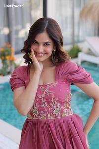 New Variety Mal-Chanderi with <b>Beads</b> Embroidery work Readymade Flared Frill-Border Gown Woman Fashion Manufacturer - Product Image 3