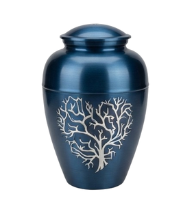 Blue Colored Classic Metal Ashes Storage Jar Tree Etched Desisn Cremation Urns <b>Memorial</b> <b>Keepsake</b> for Adult Burial Funeral - Product Image 2