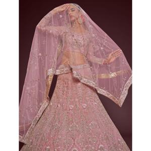 Ropa de boda de red suave bordada en rosa perla atractiva Lehenga Choli - Product Image 3