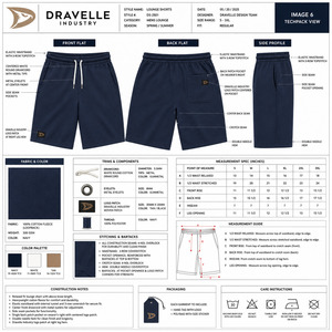 Shorts Bermuda Décontractés Bleu Marine de Haute Qualité pour Hommes, Taille Mi-Haute avec Cordon de Serrage, 100% Coton, Couleur Unie, Poches, Logo sur le Bas du Pantalon - Product Image 6