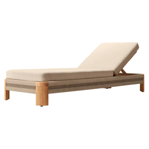 Chaise longue de luxe moderne en teck avec variante en corde tressée, lit de jour pour piscine et plage, mobilier d'extérieur au design tropical minimaliste - Product Image 1