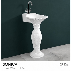 Lavabo de Pedestal Sonica con Forma de Flor, Estilo Victoriano, Acabado Brillante, Montado en el Suelo, Capacidad de 12L, Lavabo para Baño - Product Image 2