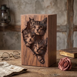 Personalized Eco-Friendly Durable Wooden <b>Cat</b> <b>Urn</b> for Kitten Memorial with Custom Photo Engraving and Cremation - Product Image 6