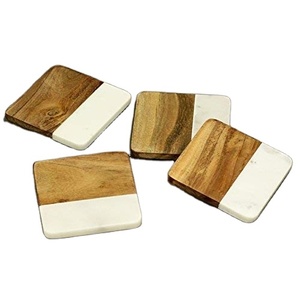 Ensemble de dessous-de-verre en bois d'acacia design avec finition en marbre inspiré de la pierre, porte-gobelets faits à la main, cadeaux de mariage et tables élégantes pour la maison - Product Image 6