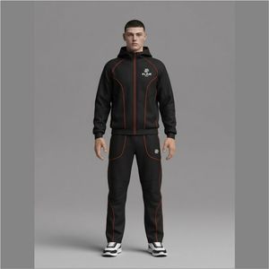 Custom Logo Heavyweight 400gsm Tracksuit Men Streetwear Red Contrast Piping Hooded <b>Jacket</b> and Joggers 2 Piece Set <b>Techwear</b> Suit - Product Image 1