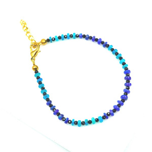 HAYAAT GEMS Natural Blue Ethiopian Opal <b>Beaded</b> <b>Bracelet</b> Black Onyx 18K <b>Gold</b> Plated Bohemia Style Unisex Jewelry | October - Product Image 5
