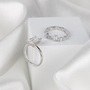 3ct Emerald-Cut Lab Grown Diamond Engagement & Wedding <b>Ring</b> <b>Set</b> 14K Solid <b>Gold</b> IGI Certified VS+ Clarity D-F Color - Product Image 2