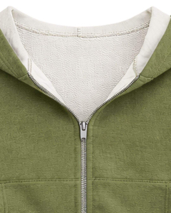Womens <b>Cropped</b> <b>Zip</b> <b>Up</b> Hoodie Olive Green And Cotton Fleece Color Block Hooded Sweatshirt Casual Streetwear Ladies Jacket - Product Image 5