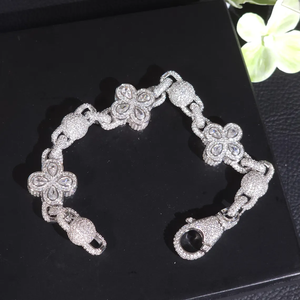 Iced Out Flower Bracelet Diamond Link Jewelry White Gold Finish Luxury Hip Hop Statement Bracelet For Women <b>Men</b> - Product Image 5