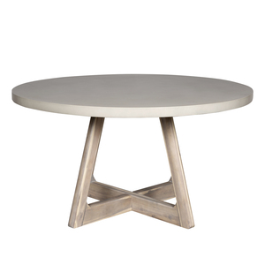 Table à manger moderne minimaliste en GFRC avec base en X en bois, style ferme, pour hôtel, maison, atelier, entrée, capacité 6 personnes, stable - Product Image 1