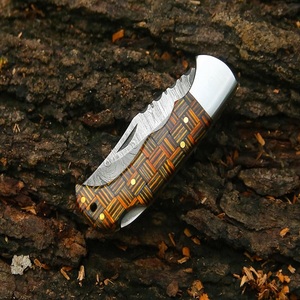 TARJ ENTERPRISES Handmade Damascus Steel Folding Pocket Knife Slide Open Custom Wood Handle <b>Drop</b> Point EDC Survival Industrial - Product Image 4
