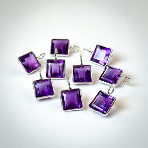 Colgante de Amatista Natural Cuadrada con Corte Princesa, Plata de Ley 925, Joyería Hecha a Mano, Elegante Amatista al por Mayor - Product Image 3