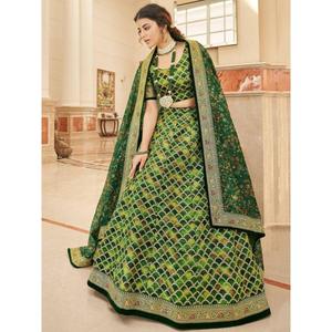 Improbable Green <b>Sequins</b> <b>Art</b> Silk Engagement Wear Lehenga Choli - Product Image 6