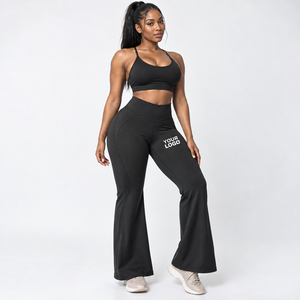 <b>Flared</b> Leg Yoga <b>Leggings</b> High Waist Solid Black Full Length Elastic Waist Heat Transfer Printing Oem Service - Product Image 6