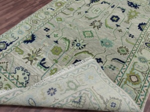 Alfombra rectangular verde de pelo corto, estilo vintage chic, con diseño floral, hecha a mano, para sala de estar, alfombra de lana de alta calidad. - Product Image 6