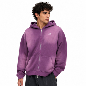 Sudadera con capucha para hombre de fabricante, morada, de algodón lavado, forro polar, oversize, hombros caídos, estilo urbano, otoño-invierno, logotipo personalizado, peso pesado - Product Image 1