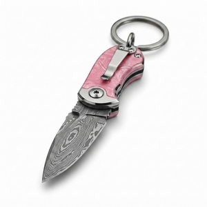 Couteau porte-clés artisanal de Damas, petit couteau pliant durable avec anneau de fixation, outil de poche pour l'extérieur - Product Image 5