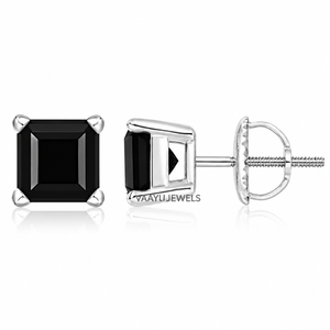 Boucles d'oreilles clous en diamant noir naturel taille Asscher, plaqué rhodium, or 10K 14K 18K, argent 925 935, minimalistes, pour femme, usage quotidien - Product Image 4