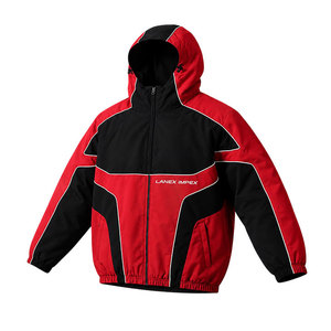 Chaqueta de invierno impermeable con capucha para hombre, cortavientos, impermeable, bicolor rojo y negro, con cremallera, deportiva, ligera e informal. - Product Image 2