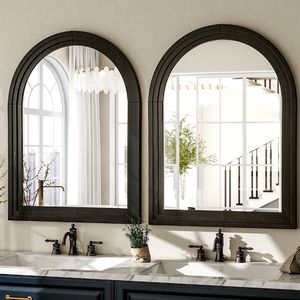 Specchio da Parete Arcuato 40x30 Pollici con Cornice in Legno Nero, Specchio Decorativo per Bagno - Product Image 5