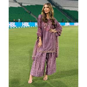 Ensemble haut-plazzo et dupatta pour femmes, vêtements de soirée, haut élégant avec jupe enveloppante assortie - Product Image 6