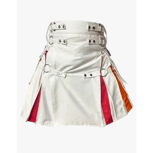 กระโปรงยูทิลิตี้ไฮบริดสำหรับผู้หญิง สีขาวลายสายรุ้ง พร้อมสายไนลอน กระเป๋าจีบ โอริง กระโปรงเด็กผู้หญิง 2026 - Product Image 1