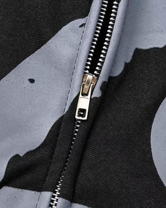 Sweat à capuche zippé noir pour homme avec imprimé abstrait gris sur le devant, logo, coupe ample, en coton French Terry, décontracté, pour l'automne - Product Image 5
