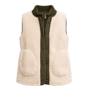 Chaleco Reversible de Forro Polar Sherpa para Mujer, Sin Mangas, Ligero, con Botones a Presión, Cálido, Informal, para Exteriores - Product Image 1